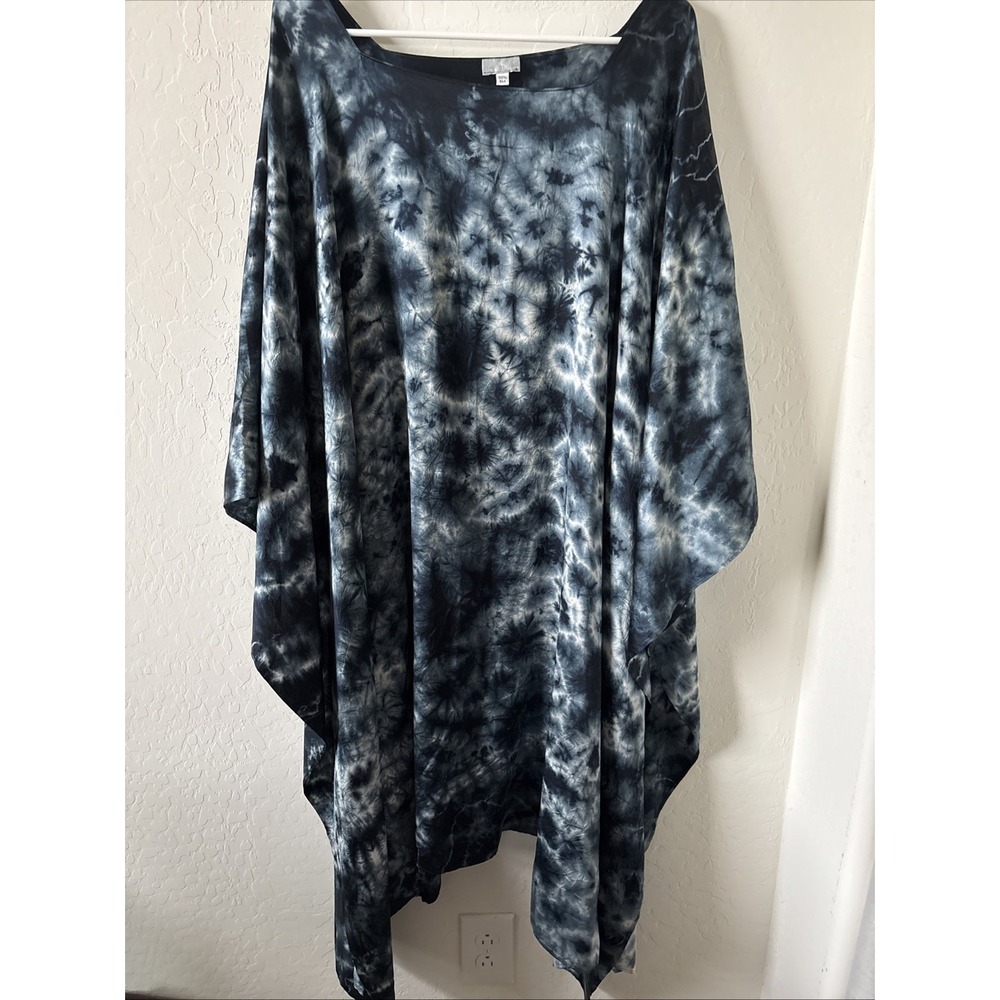 Annie Turbin Hand Dyed Tie Dye Kaftan Poncho Top 100% Silk One Size OS